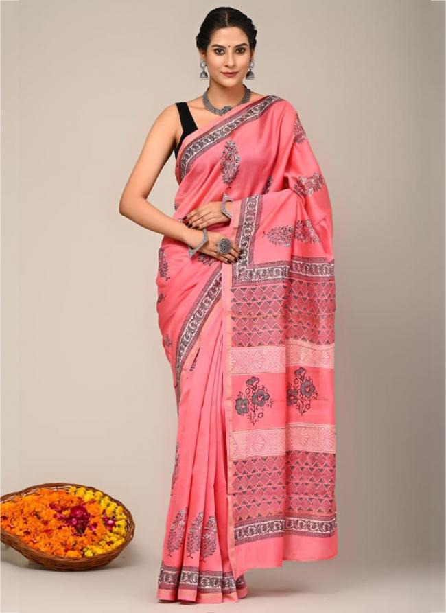 Pink Chanderi Silk Party Wear Digital Printed Saree