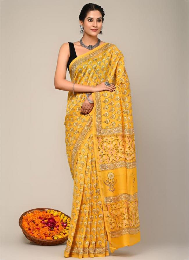 Yellow Chanderi Silk Party Wear Digital Printed Saree