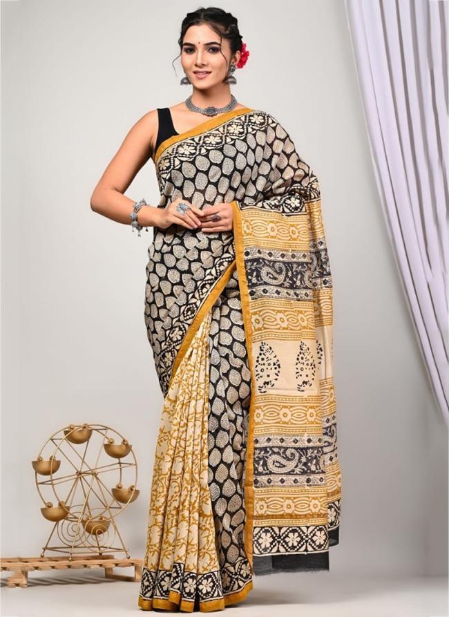 Yellow Chanderi Silk Party Wear Digital Printed Saree