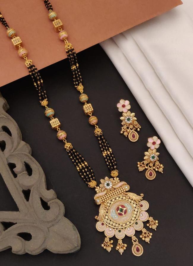 Adorable Gold Plated Rajwadi Style Long Mangalsutra With Earrings