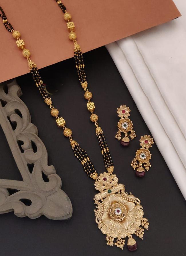 Latest Gold Plated Rajwadi Style Long Mangalsutra With Earrings