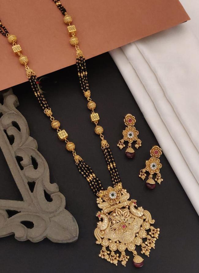 New Gold Plated Rajwadi Style Long Mangalsutra With Earrings