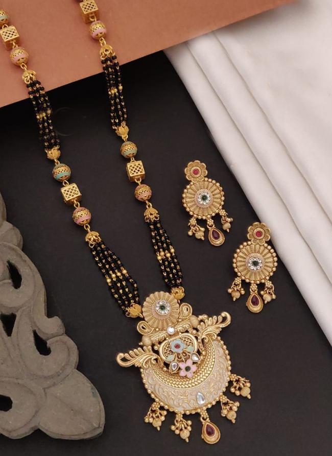 Demanding Gold Plated Rajwadi Style Long Mangalsutra With Earrings