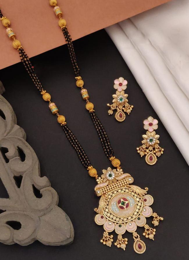 Vintage Gold Plated Rajwadi Style Long Mangalsutra With Earrings