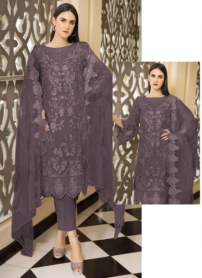 Light Purple Heavy Faux Georgette Party Wear Embroidery Work Pakistani Suit