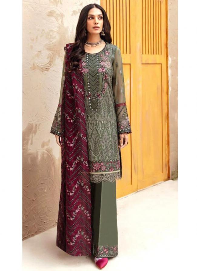 Mehendi Green Georgette Eid Wear Embroidery Work  Pakistani Suit