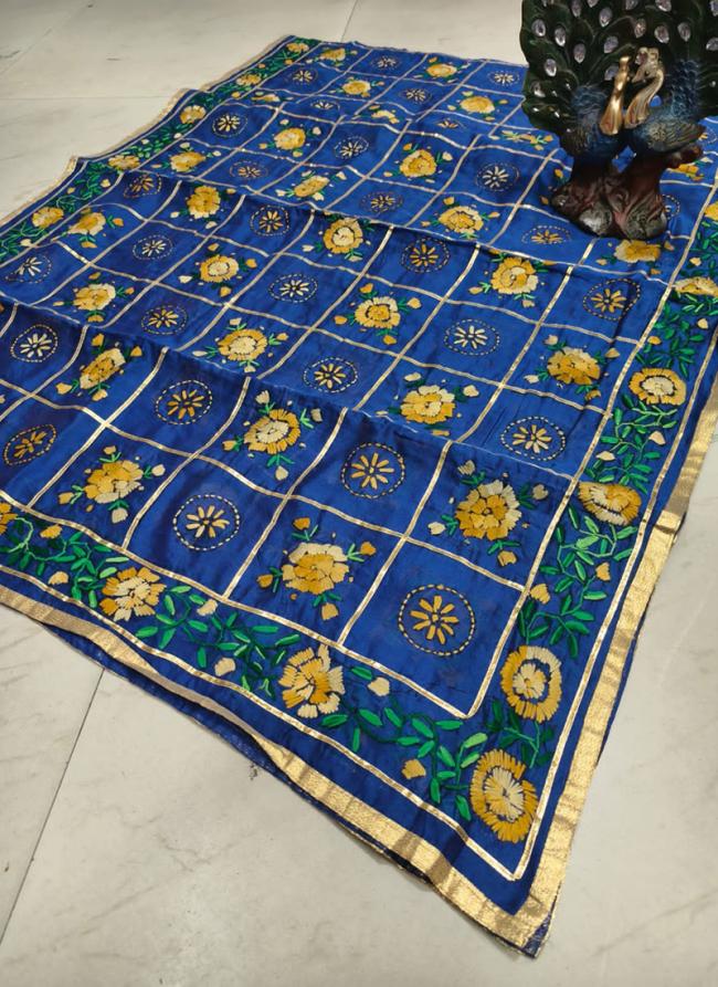 Blue Pure Tassar Silk Festival Wear Embroidery Work Dupatta