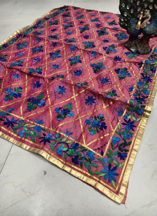 Pink Pure Tassar Silk Festival Wear Embroidery Work Dupatta