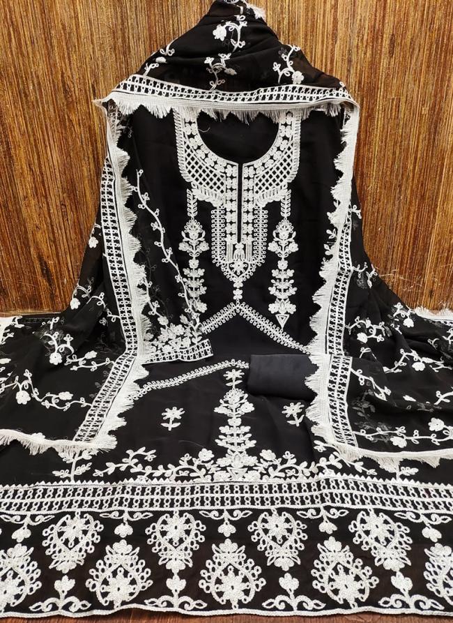 Black Georgette Festival Wear Stitch Work Dress Material