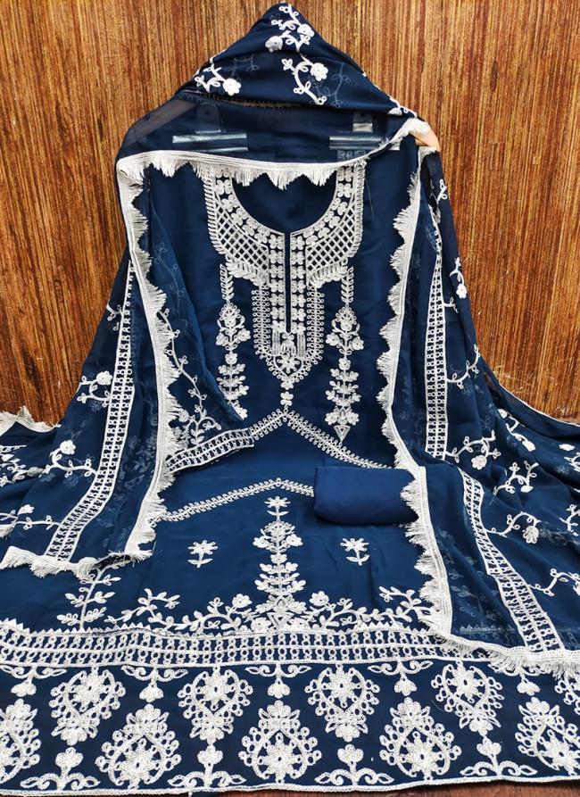 blue Georgette Festival Wear Stitch Work Dress Material