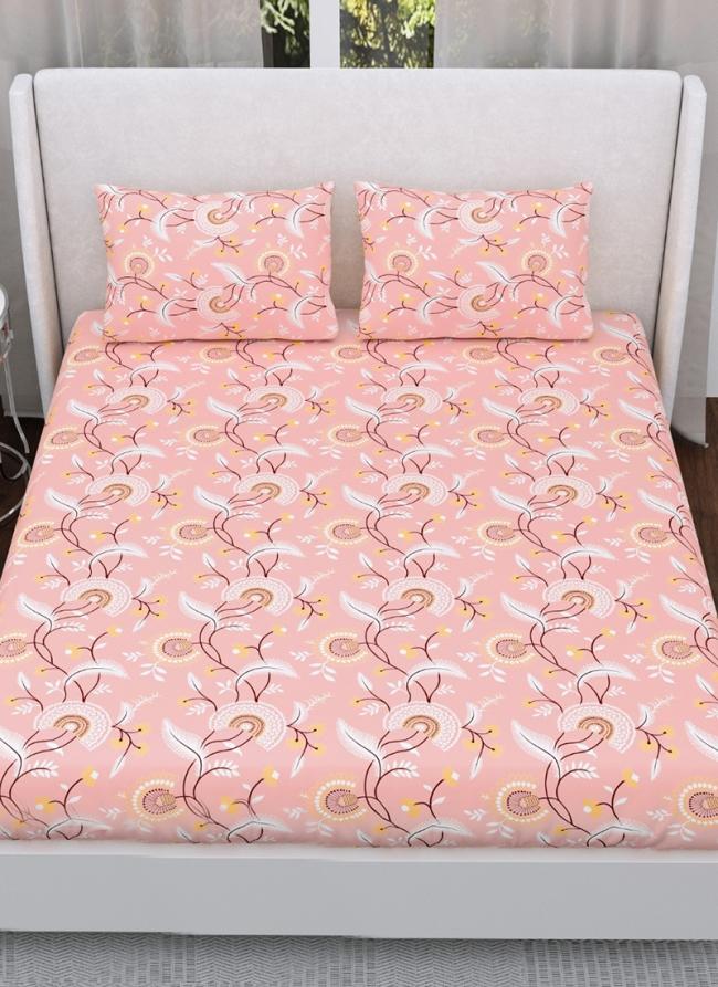 Cotton Peach  Floral Print Double Bed Sheet(100*108)