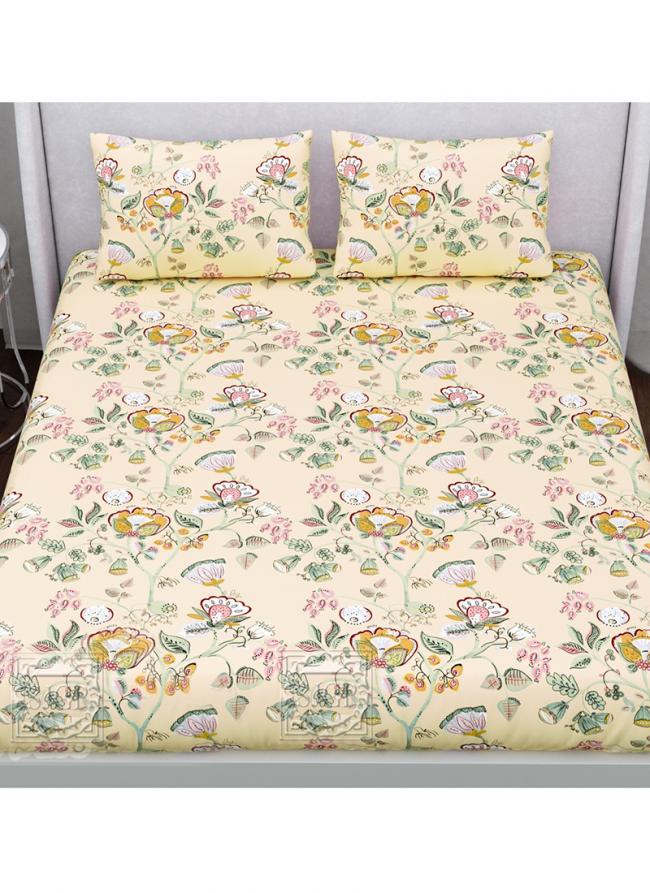 Cotton Yellow Printed Double Bed Sheet(100*108)