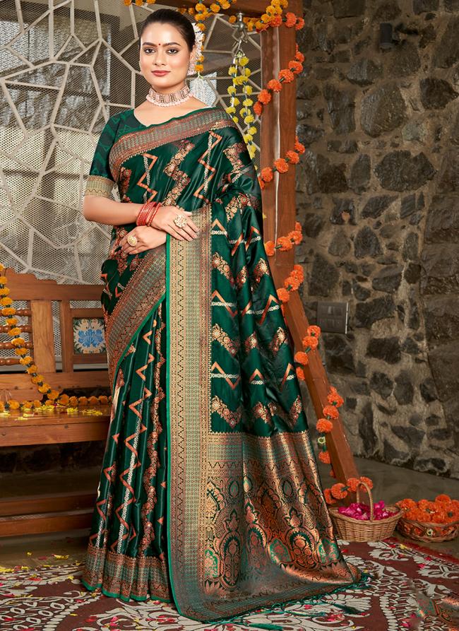 Silk Dark Green Wedding Wear Weaving Saree