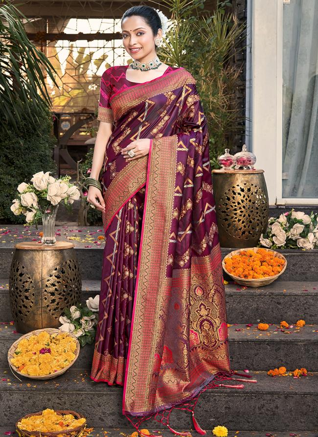 Silk Purple Wedding Wear Weaving Saree