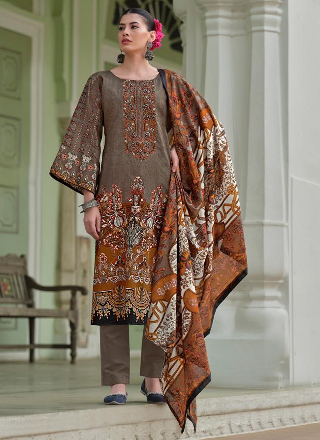 Pure Cotton Brown Daily Wear Printed Salwar Suit