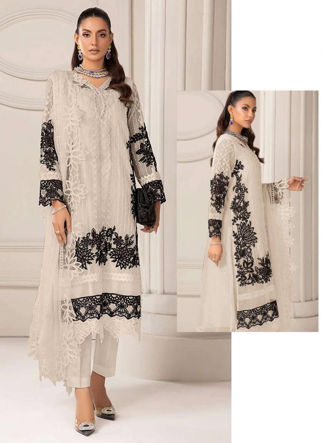 Faux Georgette Beige Eid Wear Embroidery Work Pakistani Suit