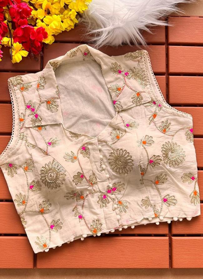 Heavy Khadi Cream  Embroidery Work Readymade Blouse