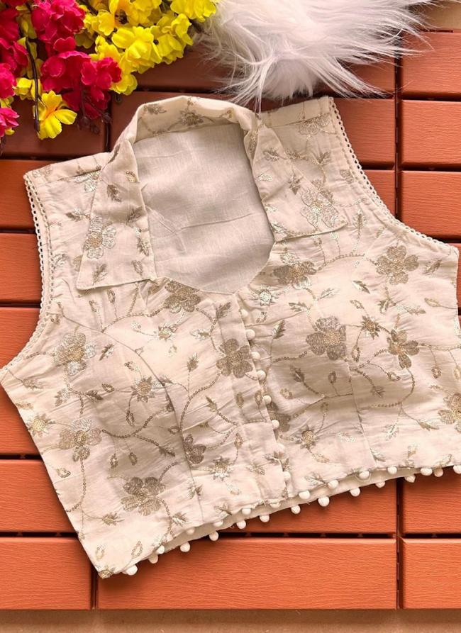 Heavy Khadi Cream  Embroidery Work Readymade Blouse