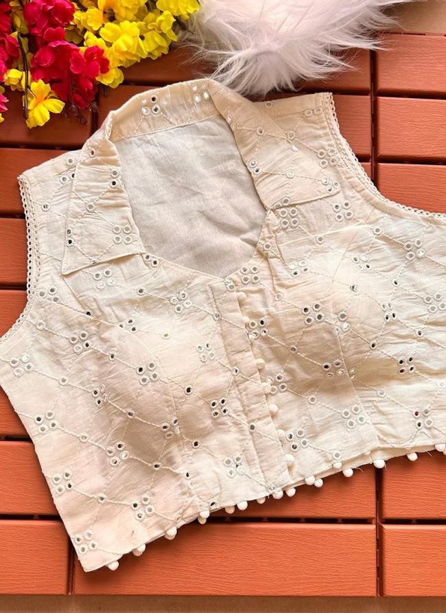 Heavy Khadi Cream  Embroidery Work Readymade Blouse