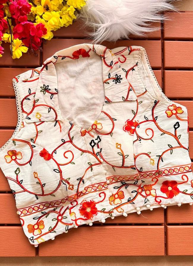 Heavy Khadi Cream  Embroidery Work Readymade Blouse