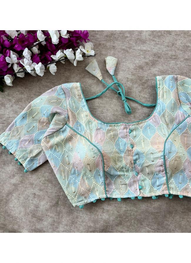 Cotton Sky Blue  Printed Readymade Blouse