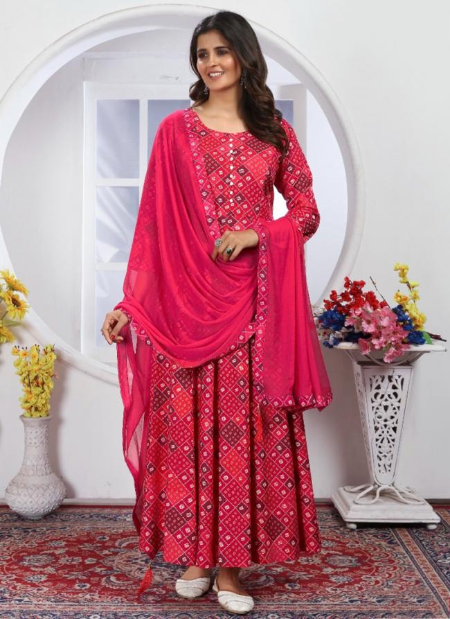 Premium Chanderi Pink  Digital Printed Readymade Salwar Suit