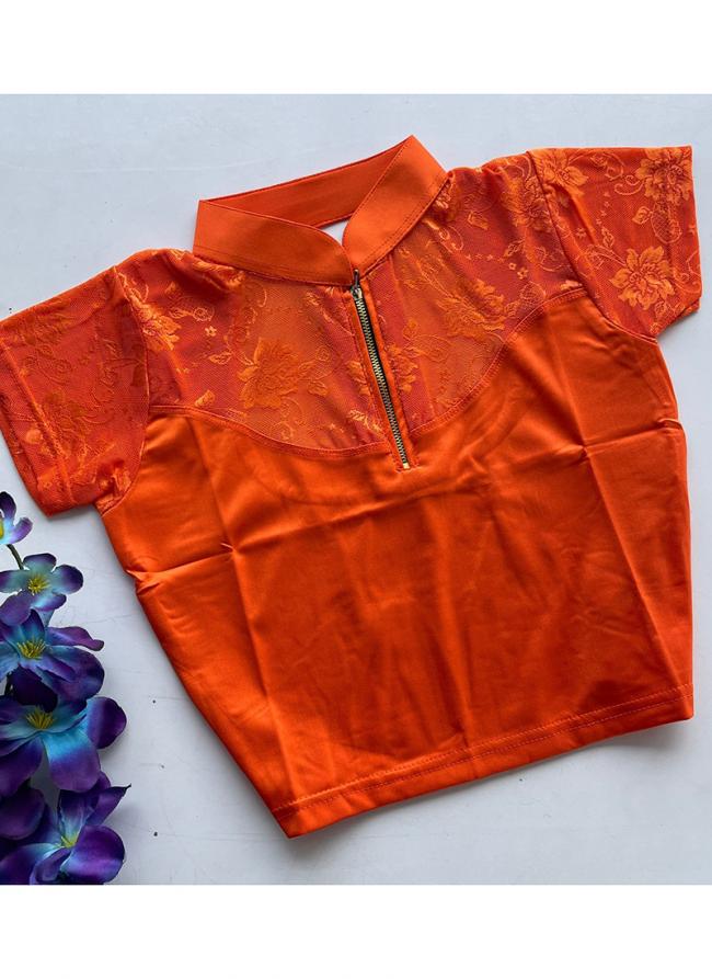 Lycra Sattin Orange  Thread Work Readymade Blouse