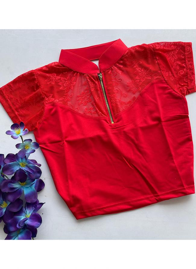 Lycra Sattin Red  Thread Work Readymade Blouse