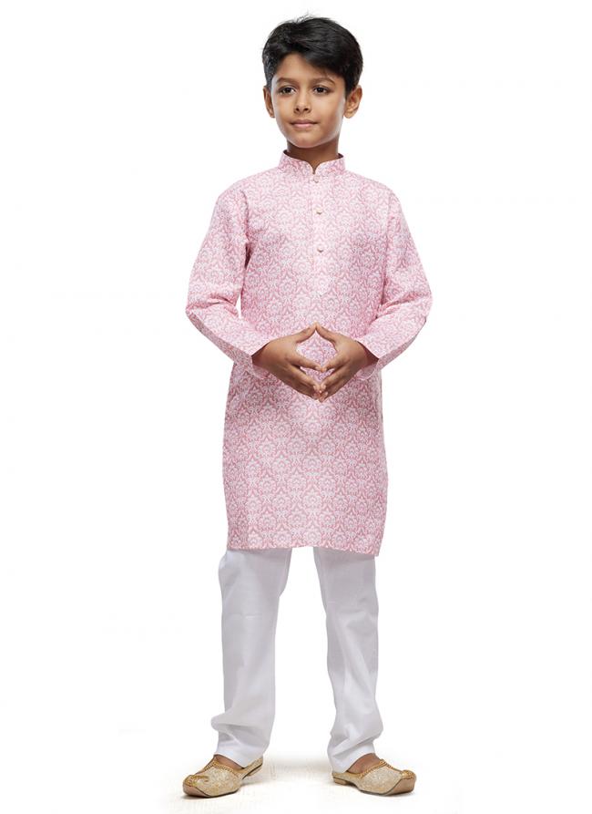 Cotton Baby Pink Festival Wear Digital Printed Kids Kurta With Pant