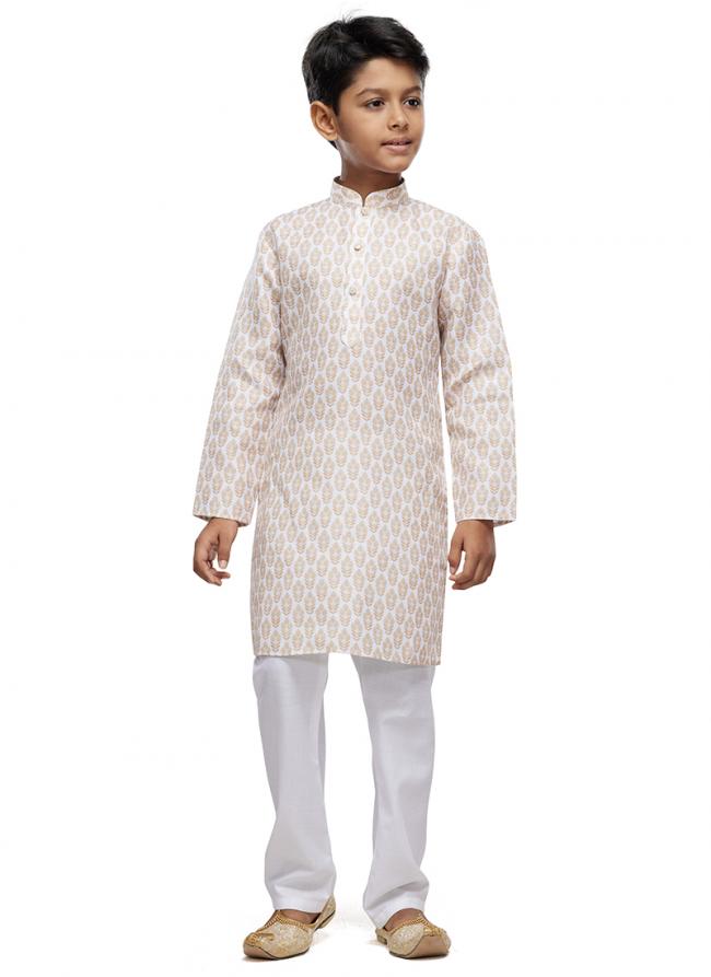 Cotton Ivory White Festival Wear Digital Printed Kids Kurta With Pant