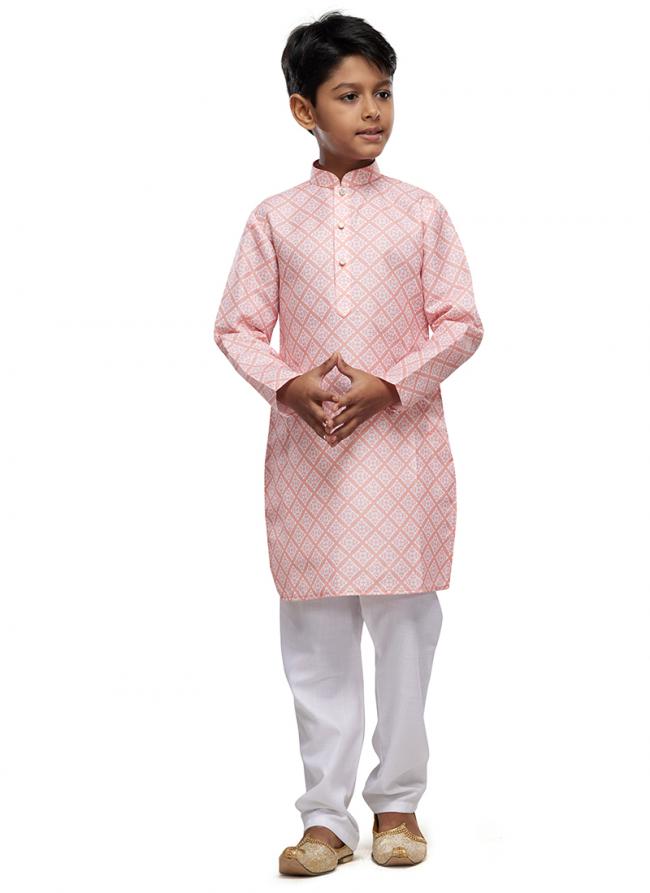 Cotton Peach Festival Wear Digital Printed Kids Kurta With Pant