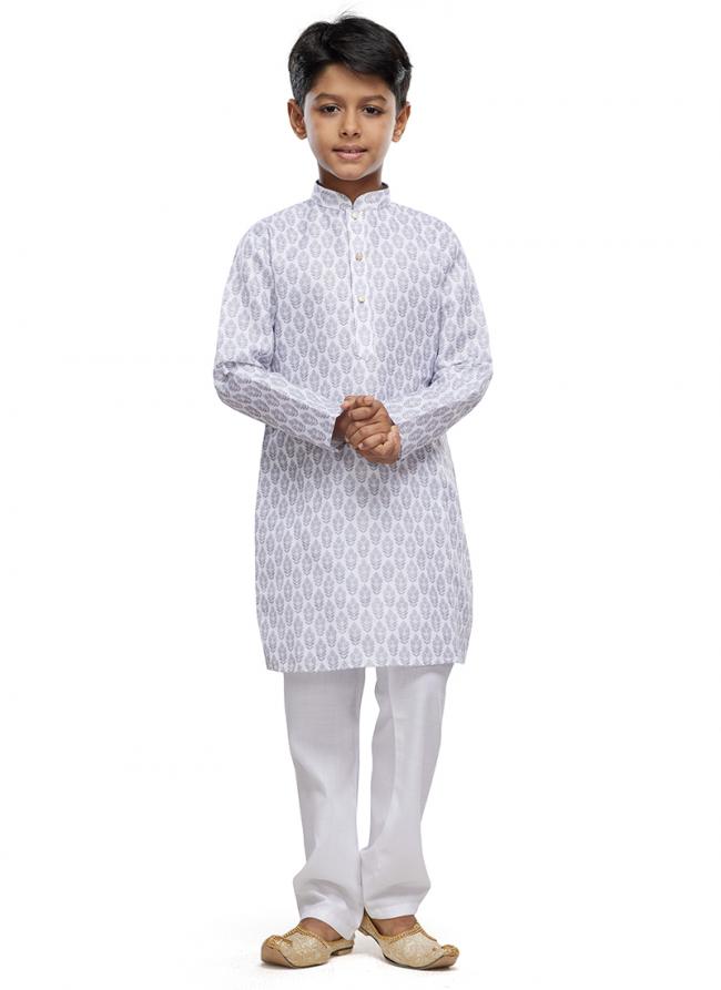 Cotton White Festival Wear Digital Printed Kids Kurta With Pant