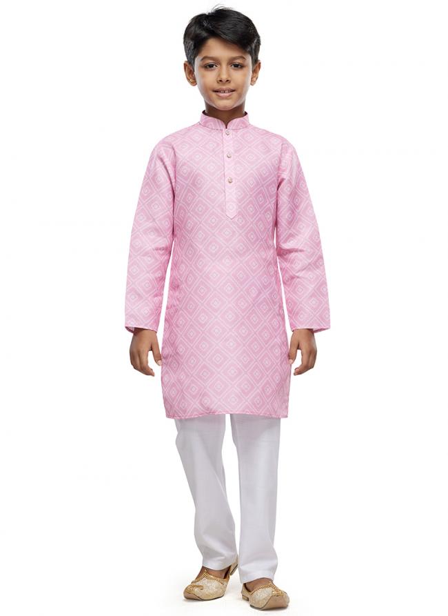 Cotton Baby Pink Festival Wear Digital Printed Kids Kurta With Pant