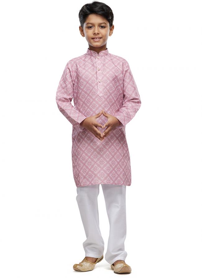 Cotton Onion Pink Festival Wear Digital Printed Kids Kurta With Pant