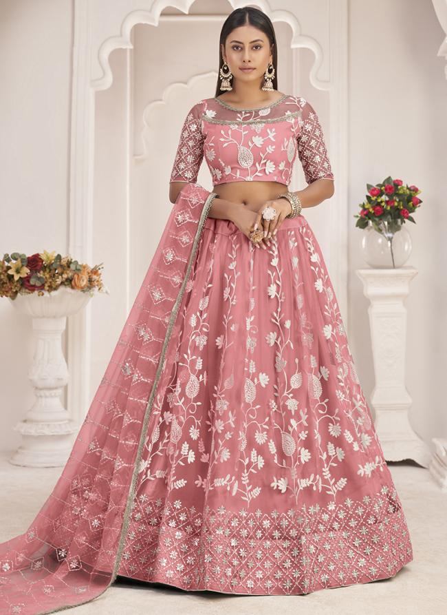 Butterfly Net Pink Festival Wear Cotton Thread Work Lehenga Choli