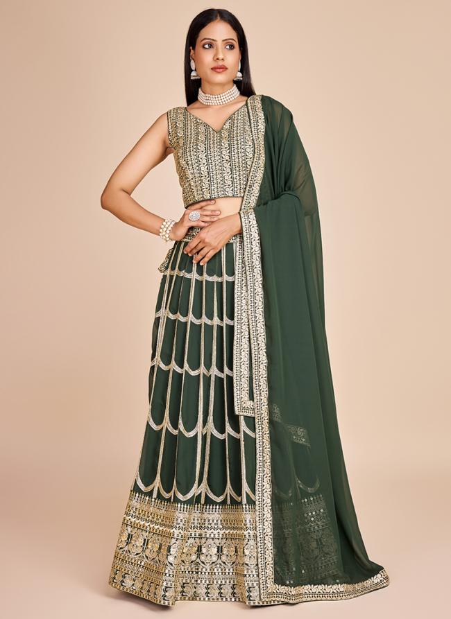 Faux Georgette Green Wedding Wear Sequence Work Lehenga Choli