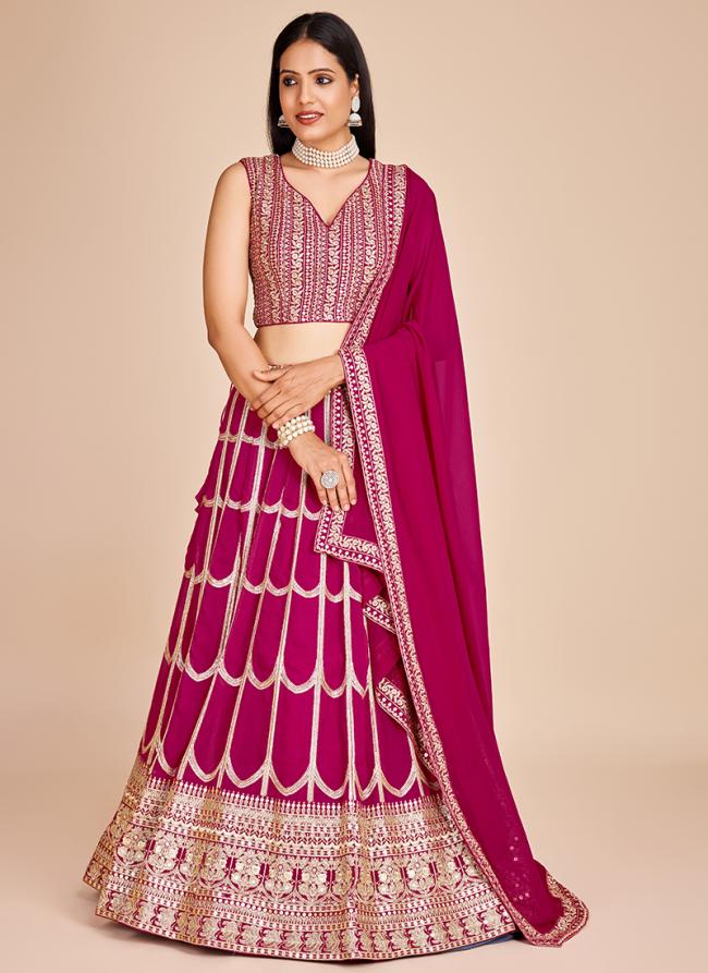 Faux Georgette Rani Pink Wedding Wear Sequence Work Lehenga Choli