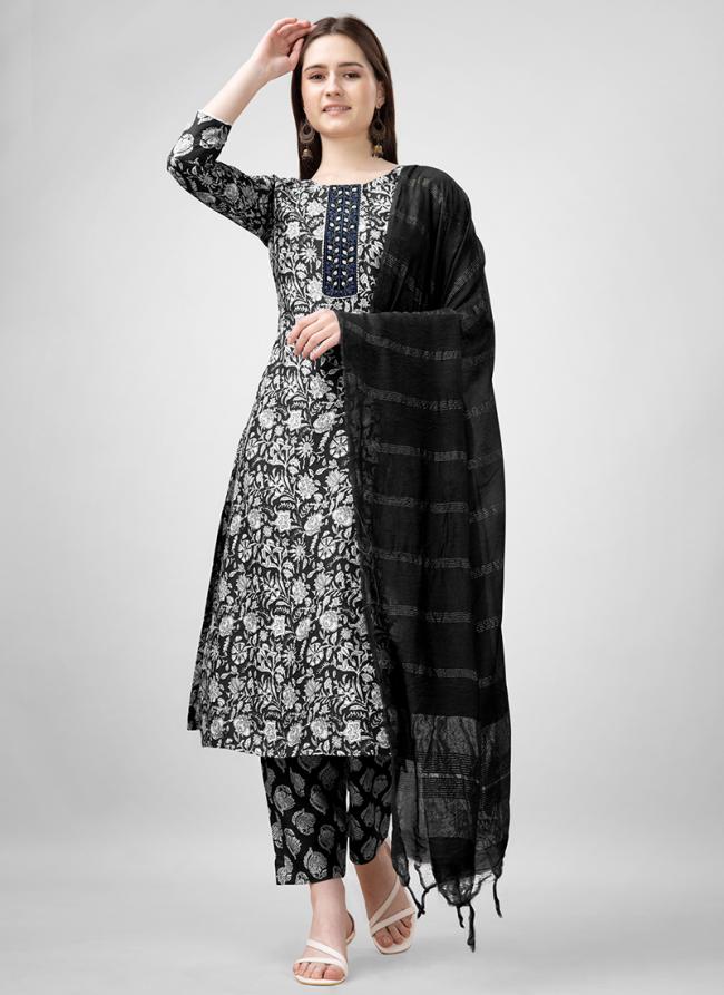 Rayon  Black Daily Wear Printed Readymade Salwar Suit