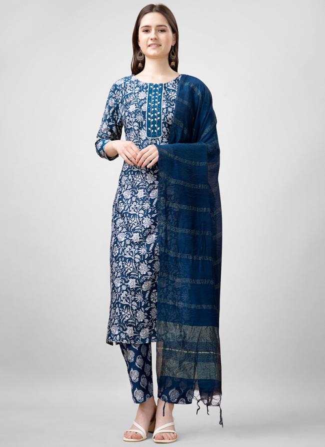 Rayon  Blue Daily Wear Printed Readymade Salwar Suit