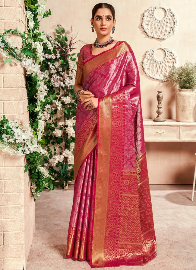 Dharmavaram Silk  Pink Traditional Wear Zari Weaving Work Saree