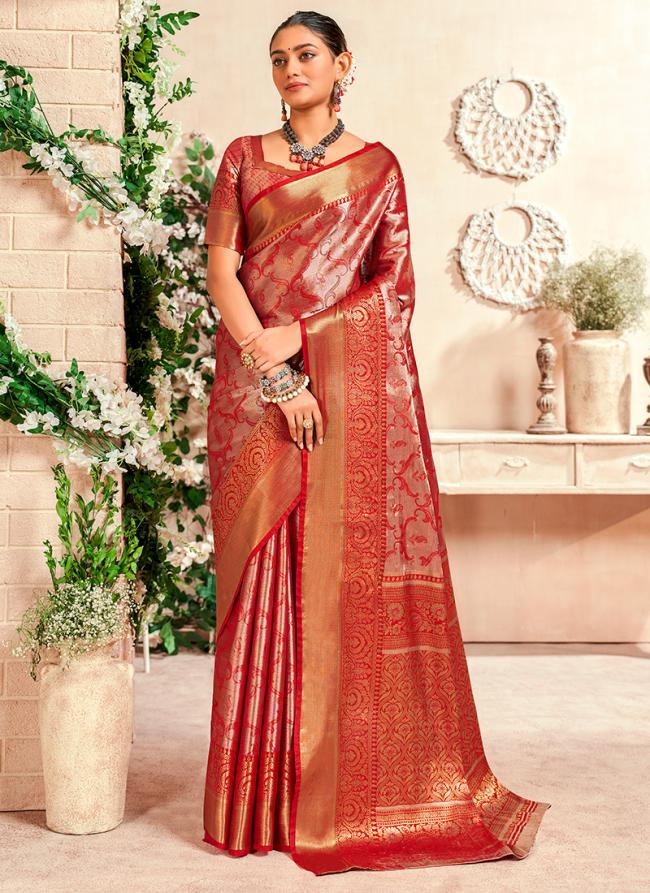 Dharmavaram Silk  Red Traditional Wear Zari Weaving Work Saree