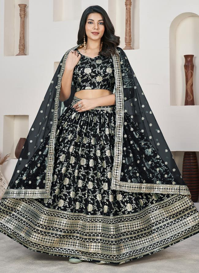 Dola Jacquard Black Festival Wear Sequence Embroidery Work Lehenga Choli