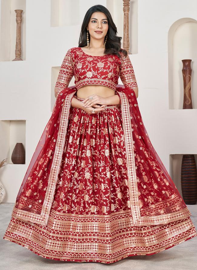 Dola Jacquard Red Festival Wear Sequence Embroidery Work Lehenga Choli