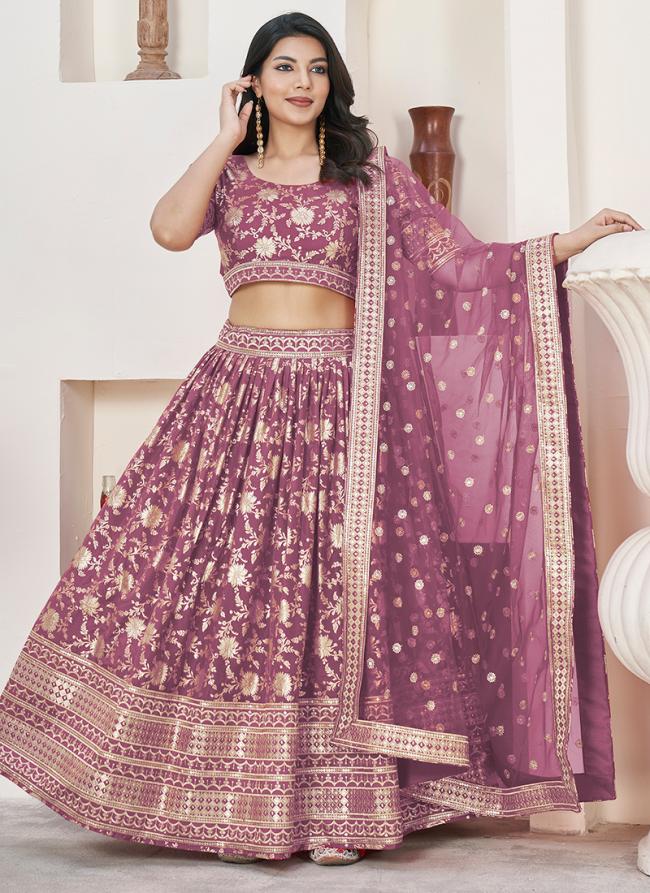 Dola Jacquard Rosy Brown Festival Wear Sequence Embroidery Work Lehenga Choli