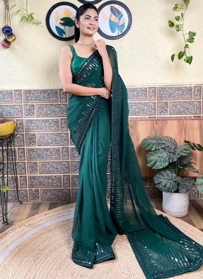 Georgette Bottle Green  Party Wear Sequence Work Saree