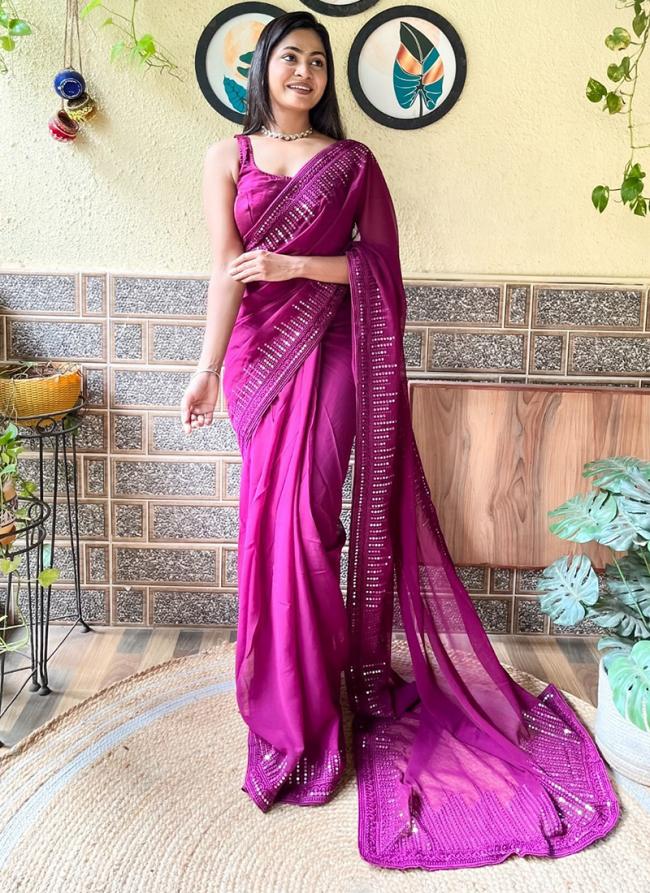 Georgette Rani Pink Party Wear Sequence Work Saree