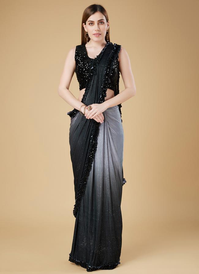 Imported Fabric Black Party Wear Sequins Work Ready To Wear Saree