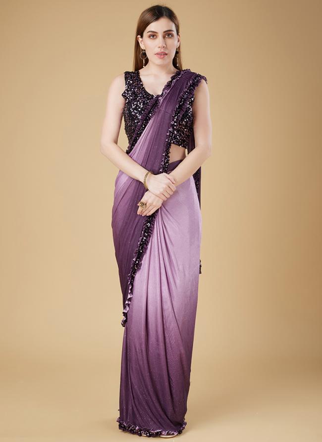 Imported Fabric Wine Party Wear Sequins Work Ready To Wear Saree