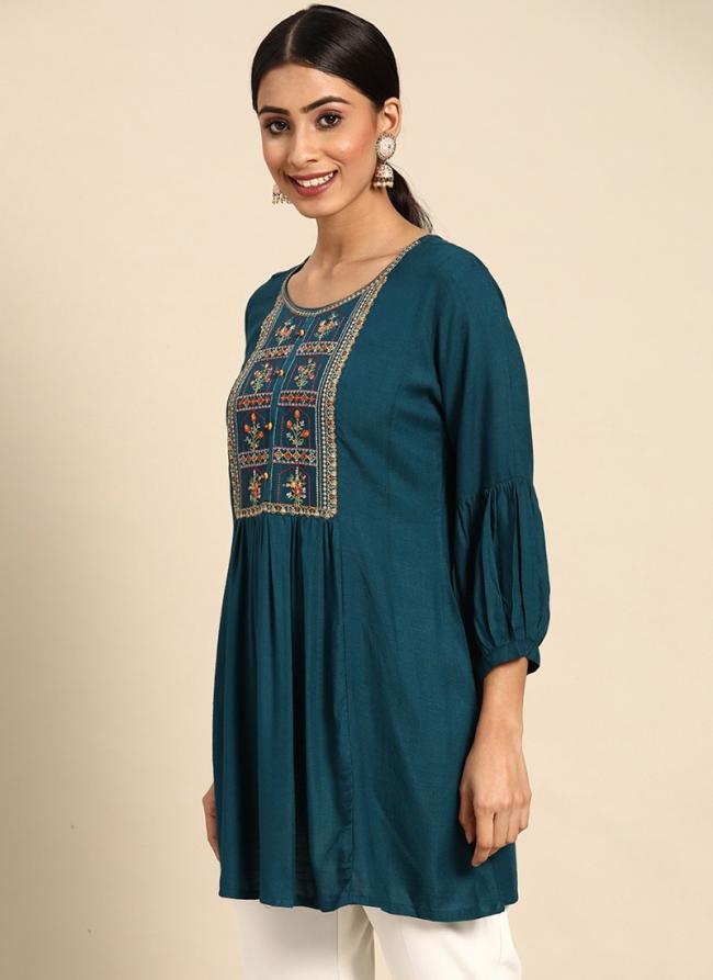 Rayon Morpeach Festival Wear Embroidery Work Readymade Kurti