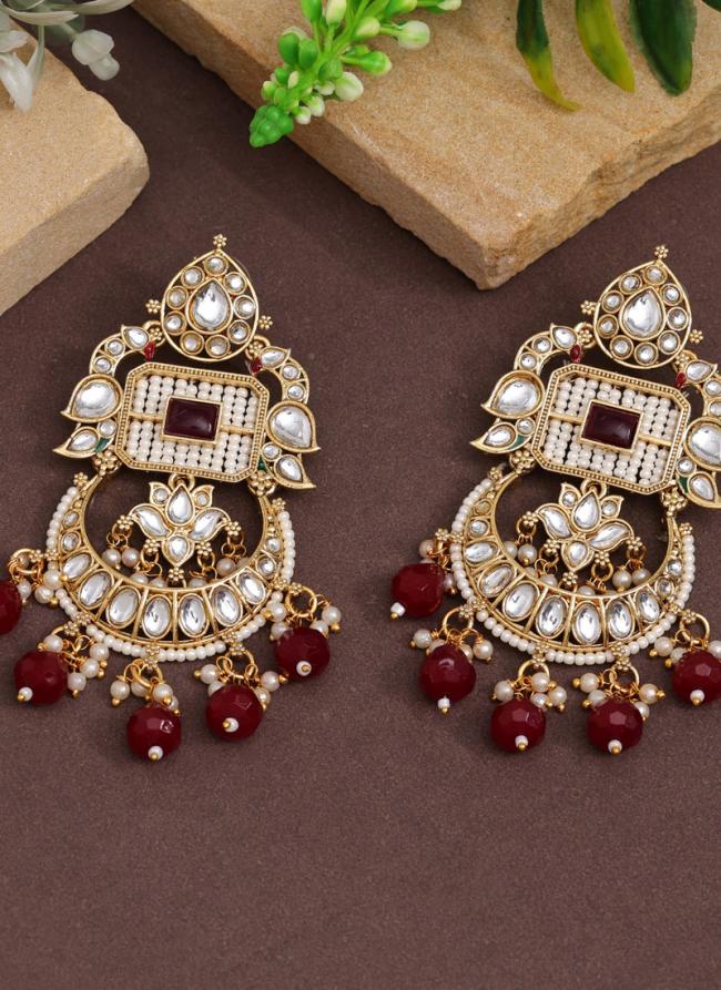   Wedding Wear  Maroon Stone Work Kundan Earrings